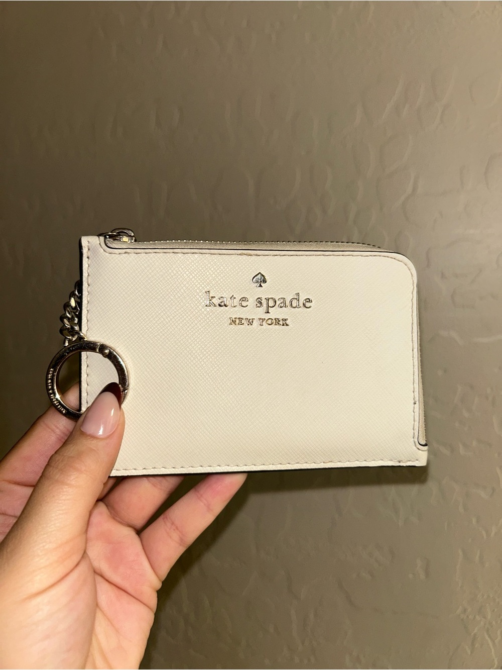 kate spade Cream Zip Cardholder Key Ring Wallet